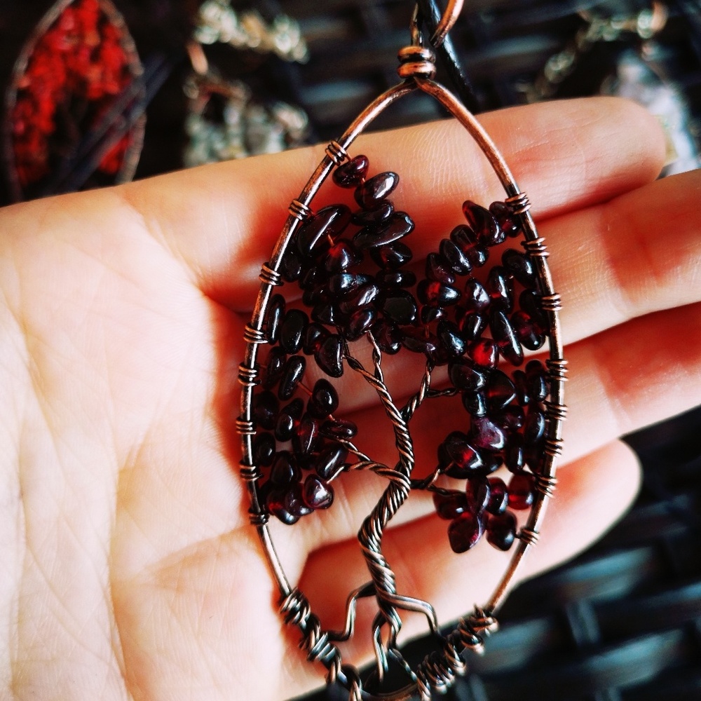 Garnet Crystal Tree of Life necklace wire wrap